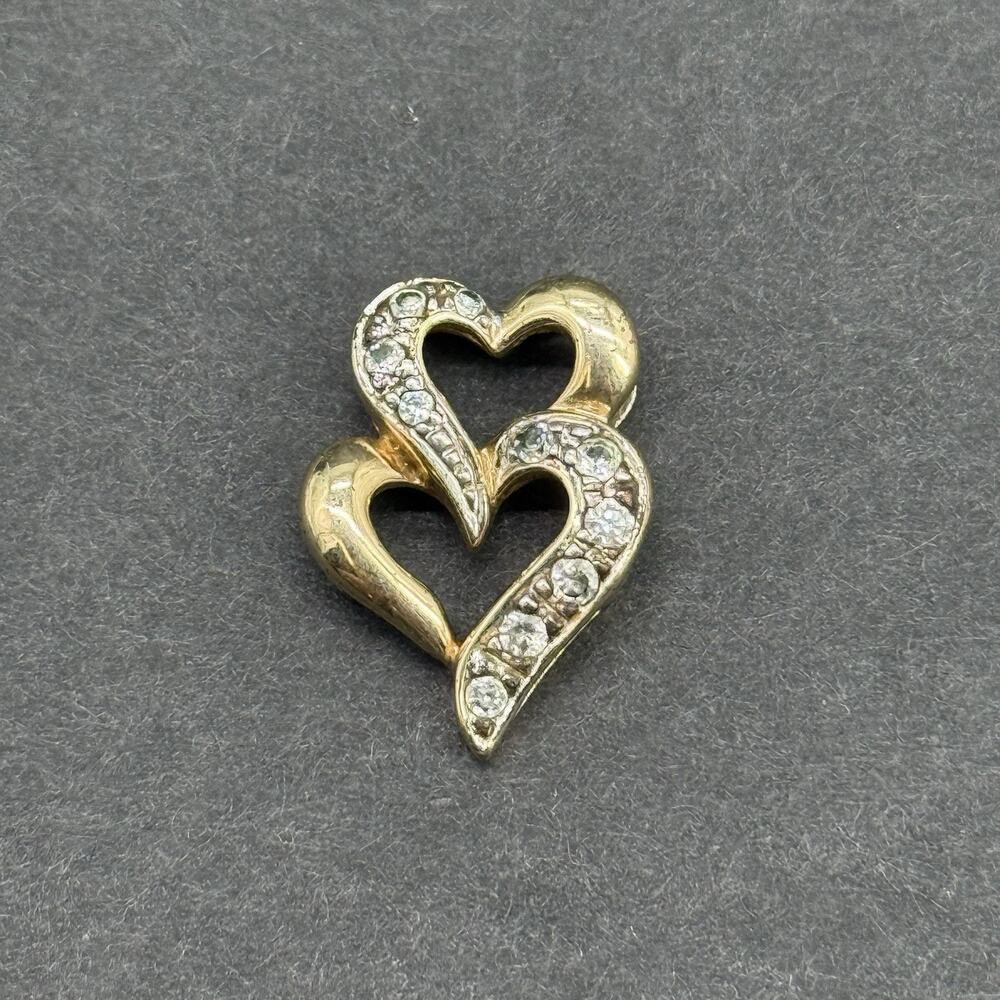 Ross Simons Gilt Sterling Silver Double Heart Gem Slide Pendant 925 2.3g 3/4”